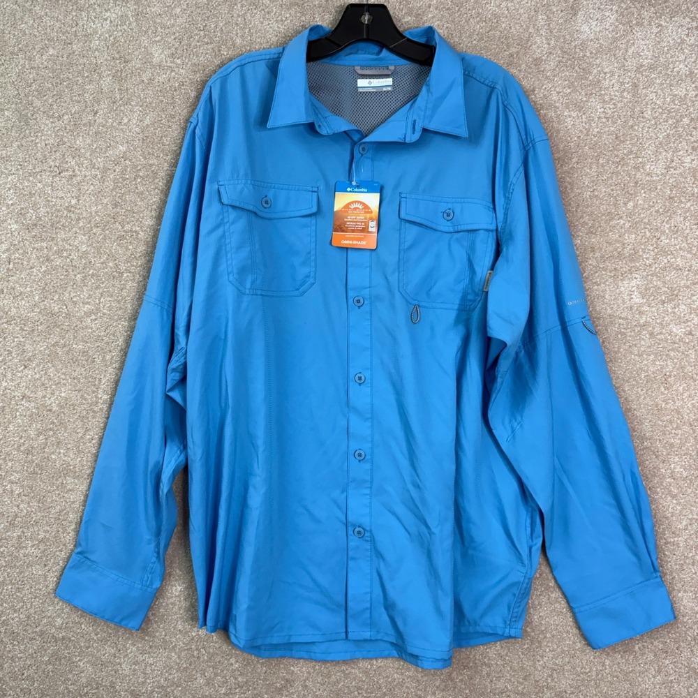 NWT COLUMBIA Omni-Shade Shirt Men's XL‎ Blue UPF 40 Ripstop Hiking Fishing